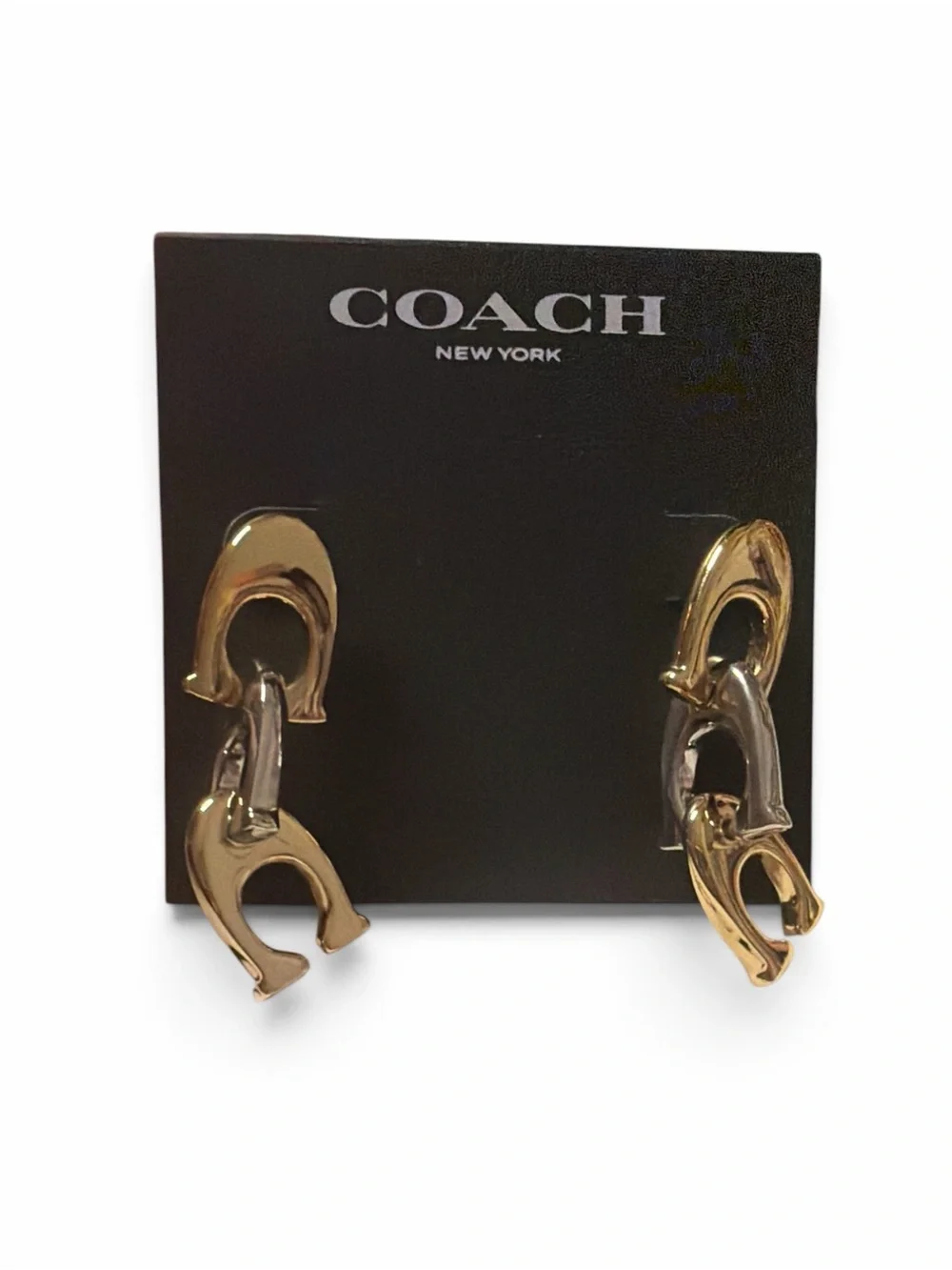 NWOT Coach Two-Tone Triple-C Drop Earrings - Gold & Silver
